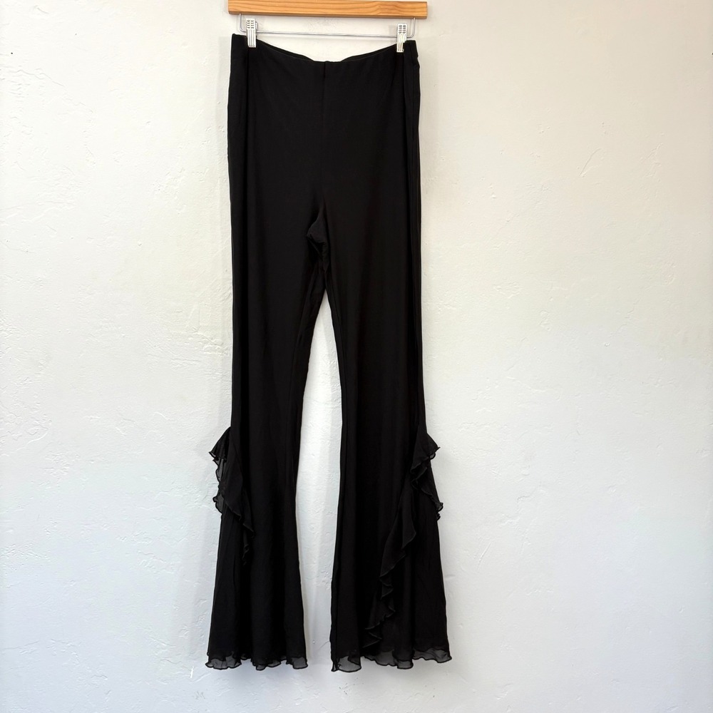 Majorelle Val Black Flare Pants Women Size XL Black Pull On Ruffle Hem New